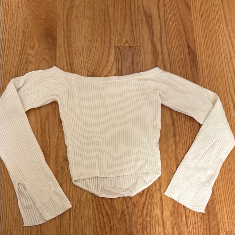 Off-Shoulder Ribbed Sweater - Cream - Picture 2 of 2